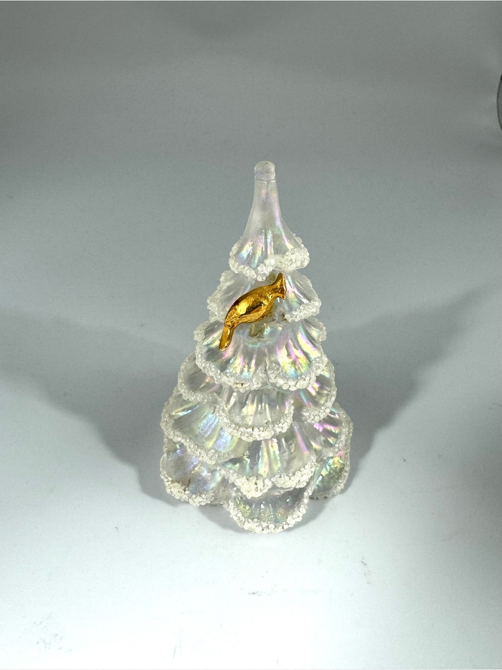Fenton White iridescent Tree with Gold Bird